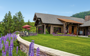 winery exterior with flowers and outdoor patio